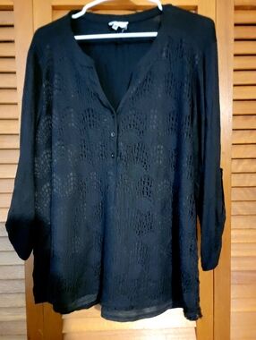 Siren Lily Black Crochet-Front Tunic